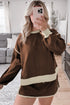 Color Contrast Loose Pullover and Lace-up Waist Skort Set